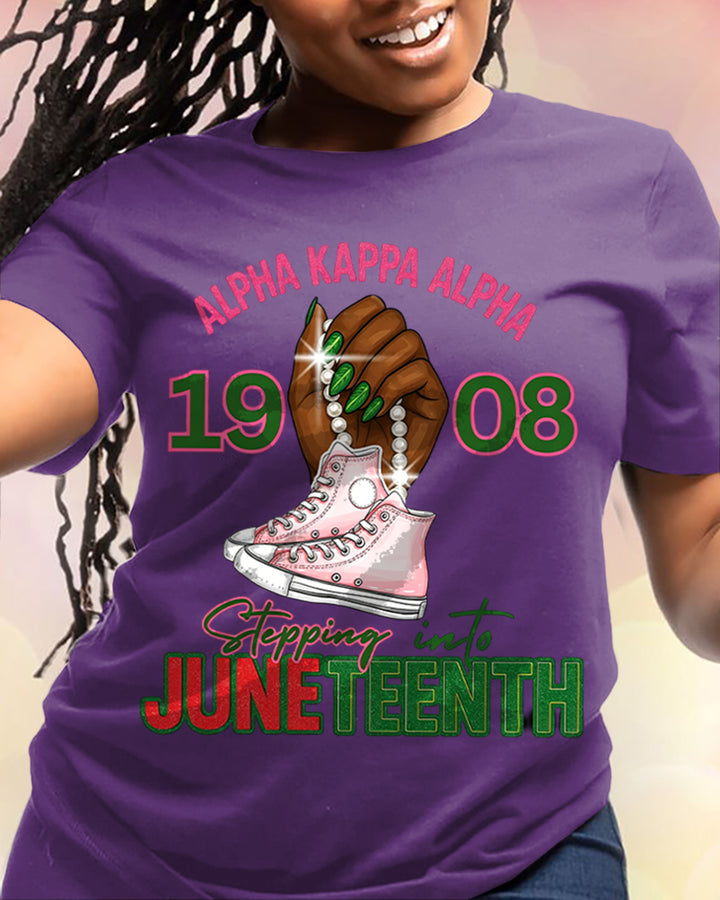 100% Cotton Stepping Into Juneteenth Design with Pearls Crew Neck Short Sleeve Tshirt
