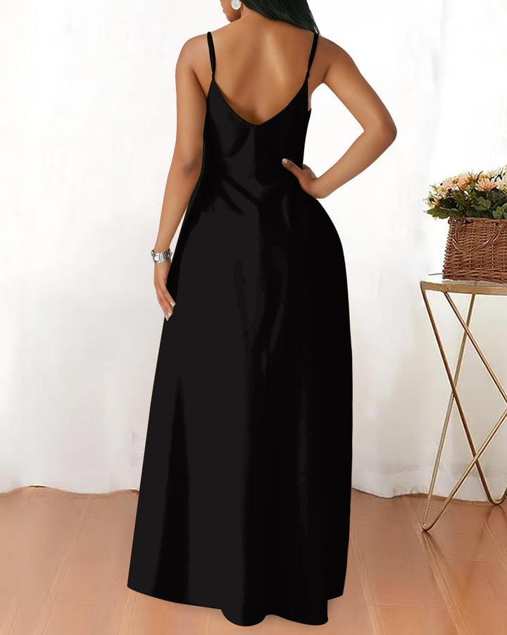 Gold Christmas Tree Prints Pocket Maxi Dress