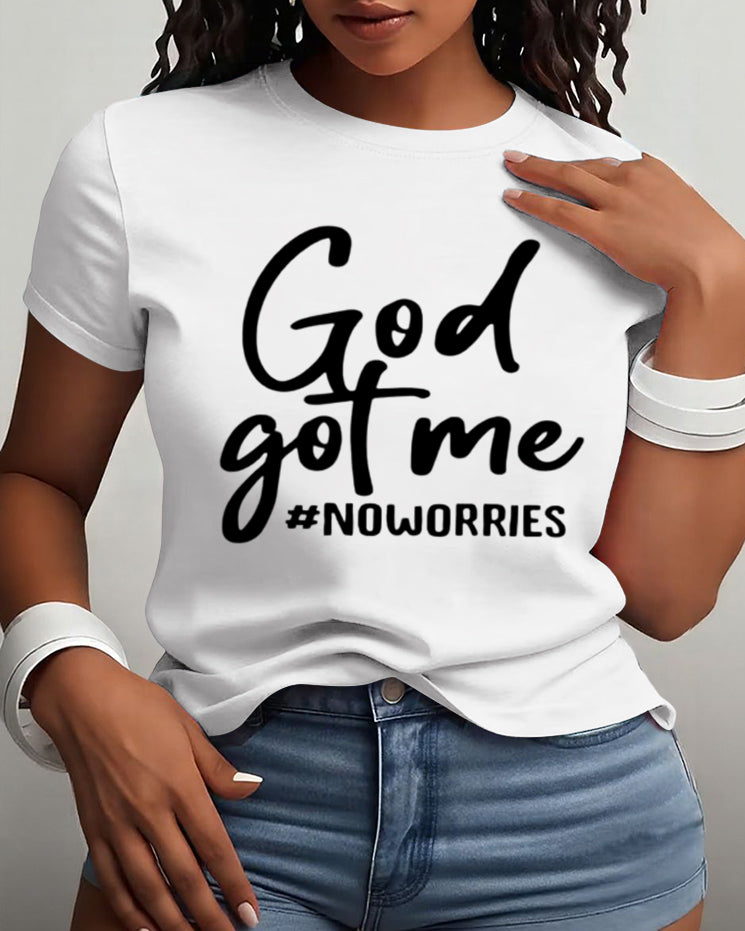 100% Cotton God Got Me No Worrires Crew Neck Short Sleeve Tshirt