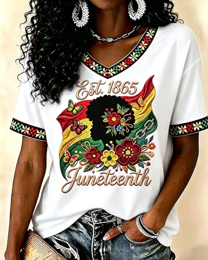 Juneteenth History Culture Print V-neck Short Sleeve Tshirt