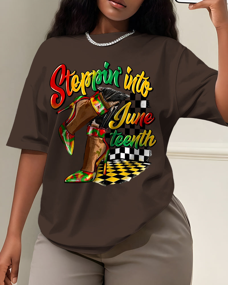 100% Cotton Steppin' Into Juneteenth Black Culture Crew Neck Short Sleeve Tshirt