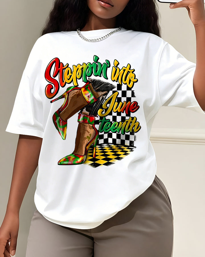 100% Cotton Steppin' Into Juneteenth Black Culture Crew Neck Short Sleeve Tshirt