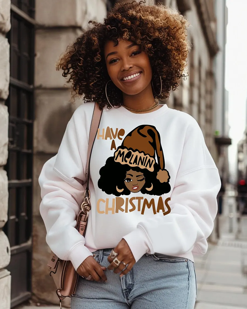 Melanin Christmas Girl Crewneck Long Sleeve Sweatshirt