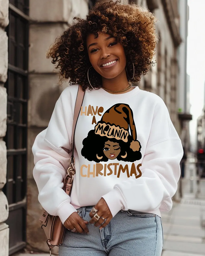 Melanin Christmas Girl Crewneck Long Sleeve Sweatshirt