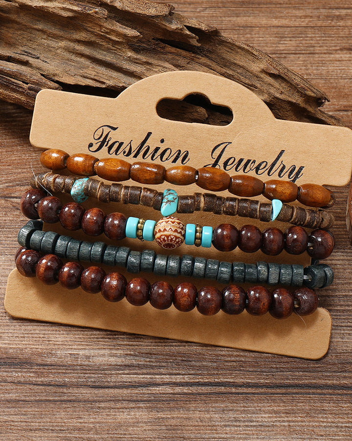 Simple Gravel Pattern Wooden Bead Bracelet