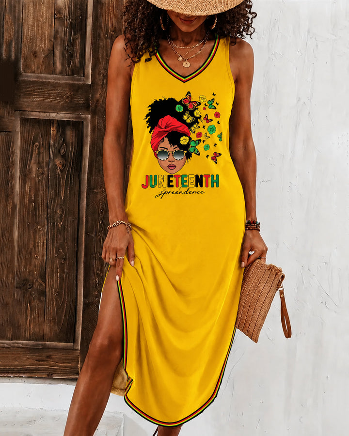 Juneteenth Butterfly Cartoon Girl Print Sleeveless Casual Dress