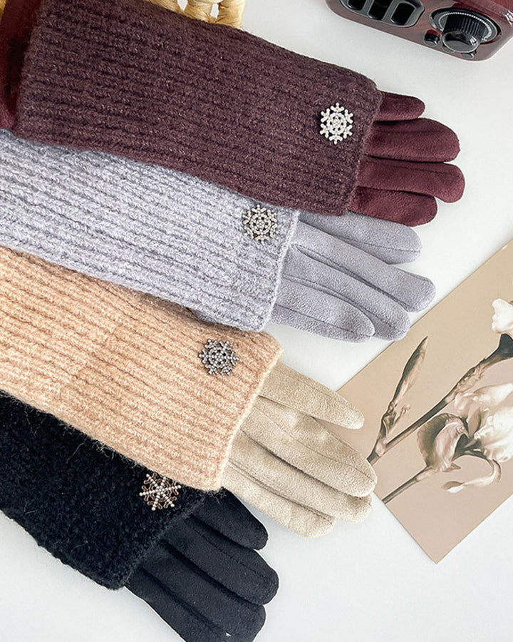 Winter Knit Gloves with Small Snowflake Pattern Thickened Yarn Knit Gloves Touchscreen Compatible Warm and Cold-Resistant