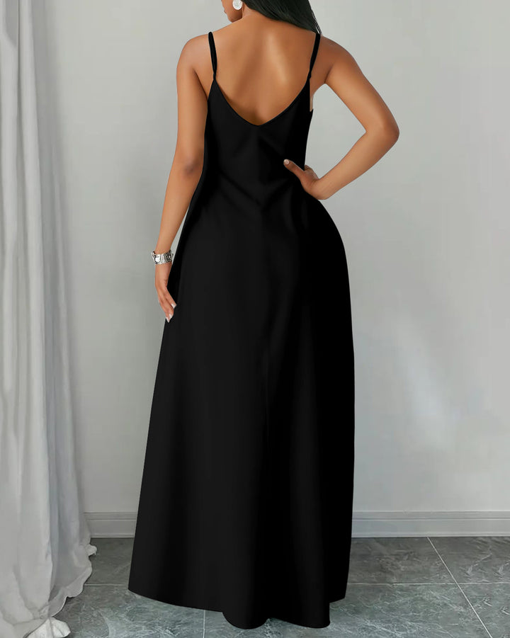 Sling Leopard Cross Pocket Maxi Dress
