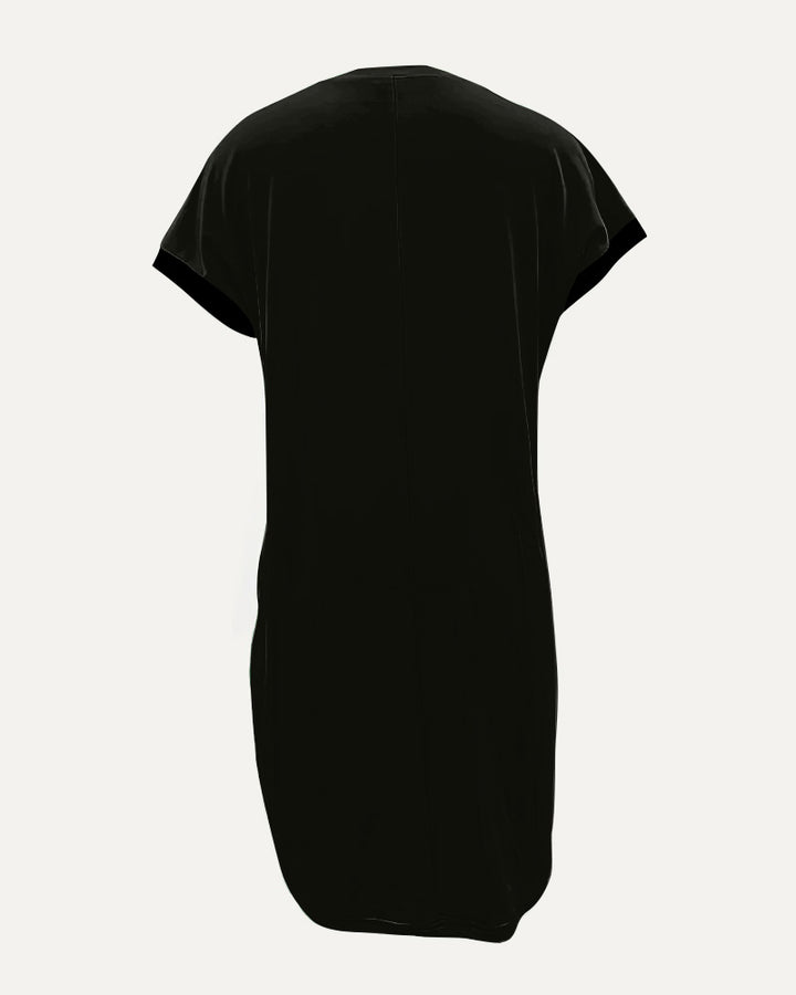 Crewneck Raglan-Sleeve Pocket Dress with Artistic Portrait Prints