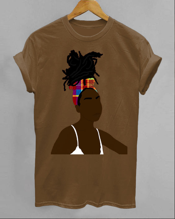 Black Woman with Dreadlocks Crew Neck Short Sleeve Cotton T-Shirt
