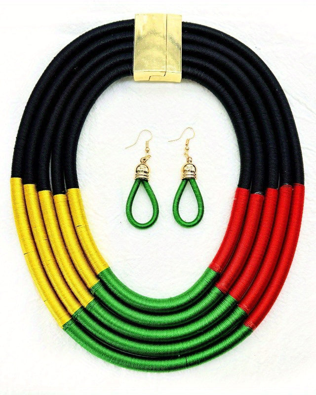 New Style Jewelry Set African Style Exaggerated Fashion Multi-layer Color Cotton Woven Necklace Collar Women's Accessories