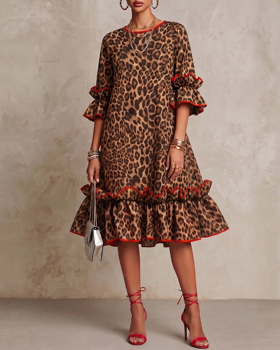 Urban Leopard Crew Neck Midi Dress