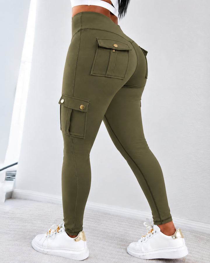 Women's High Waist Cargo Leggings, Butt Lifting Stretch Workout Pants with Multi Pockets