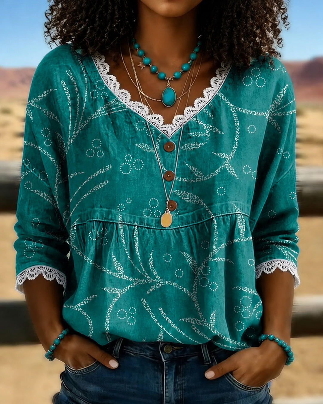 Elegant Polka Dot Floral Print Casual Hollow-Out Lace Patchwork Shirt