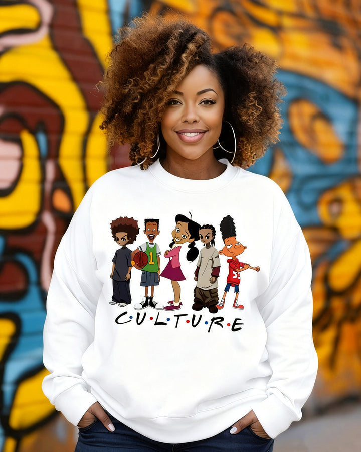 Black Cartoon Culture Crewneck Long Sleeve Sweatshirt