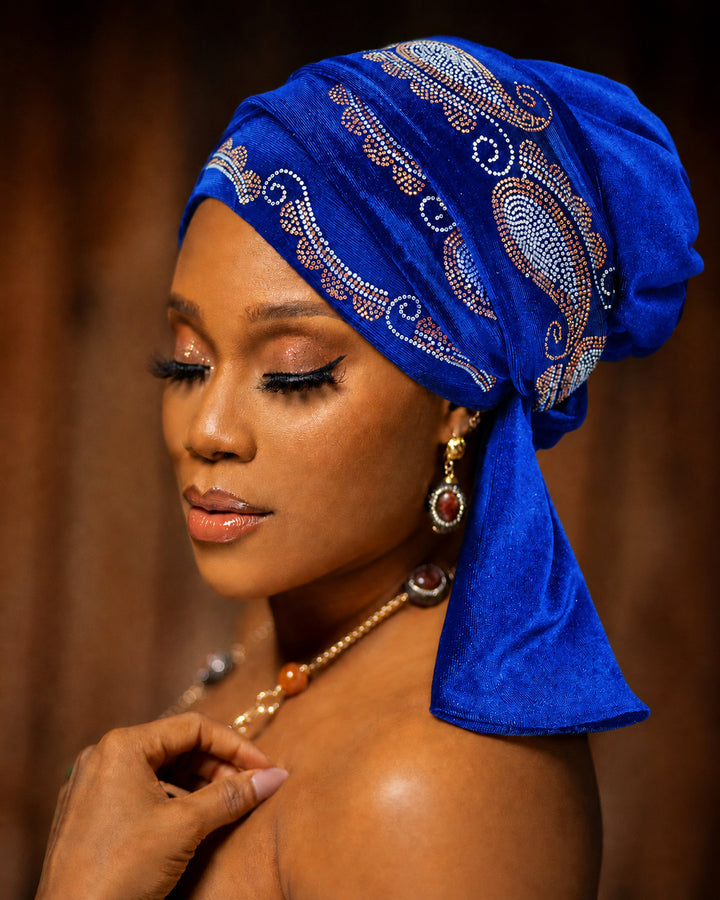 Rhinestone Velvet Cross Front Turban Hat