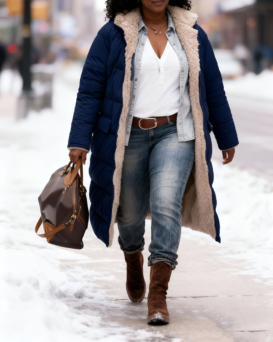 Warm Coat Hooded Coat Wool Collar Cotton Coat