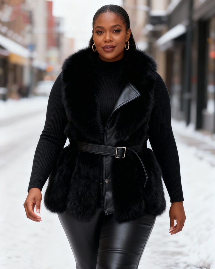 Women's Faux Fox Fur Vest Slim-Fit Slimming Fashionable Young Solid Color Jacket