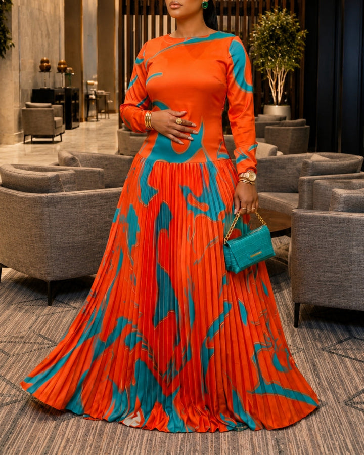 Satin Pleated Maxi Dress Statement Pleated Gown