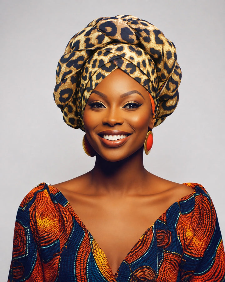 Fun Print Sponge Pigtail Turban Hat Headscarf Hat