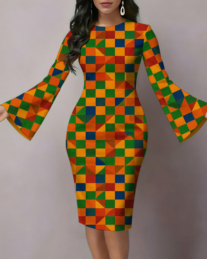 Traditional African Pattern Flared Sleeves Mini Dresses