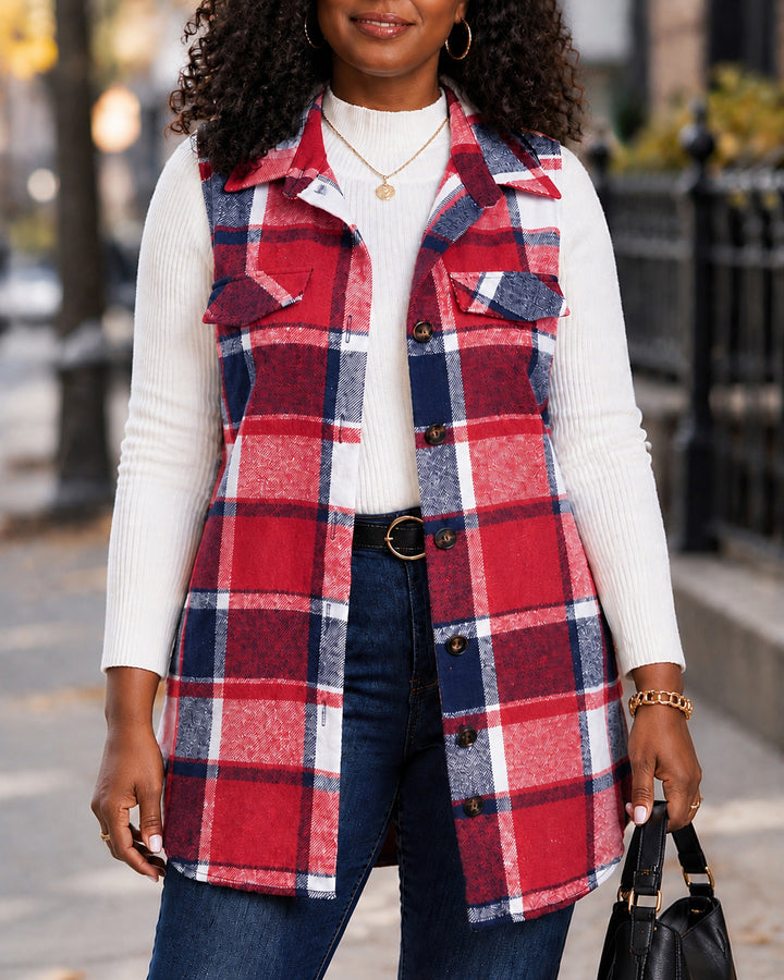 Women's Plaid Sleeveless lannel Gilet Vest Jacket