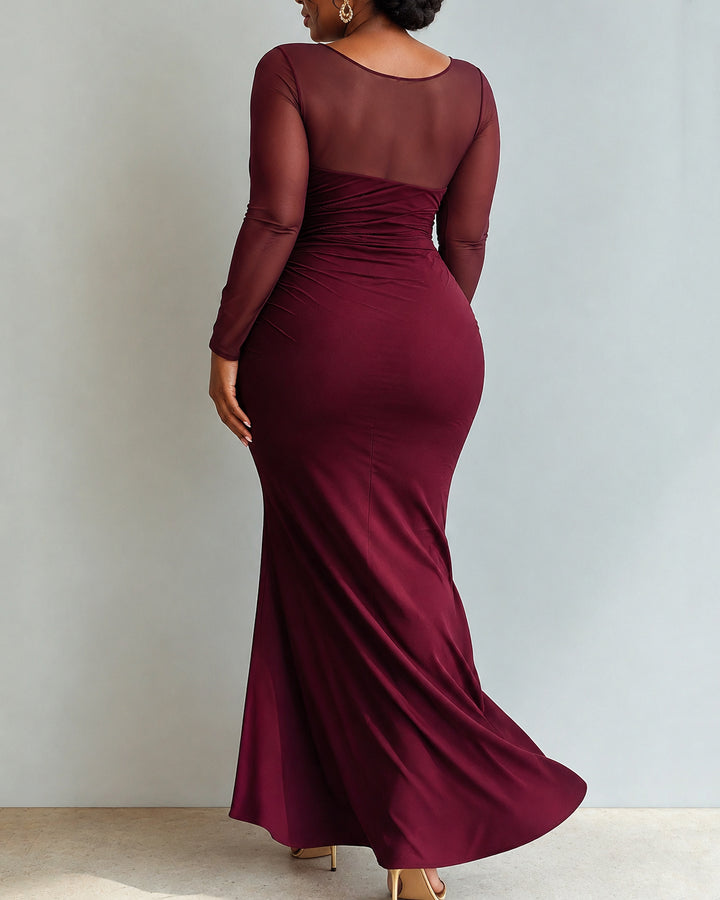 Women's Long Sleeve Mesh Sweetheart Mermaid Formal Dress