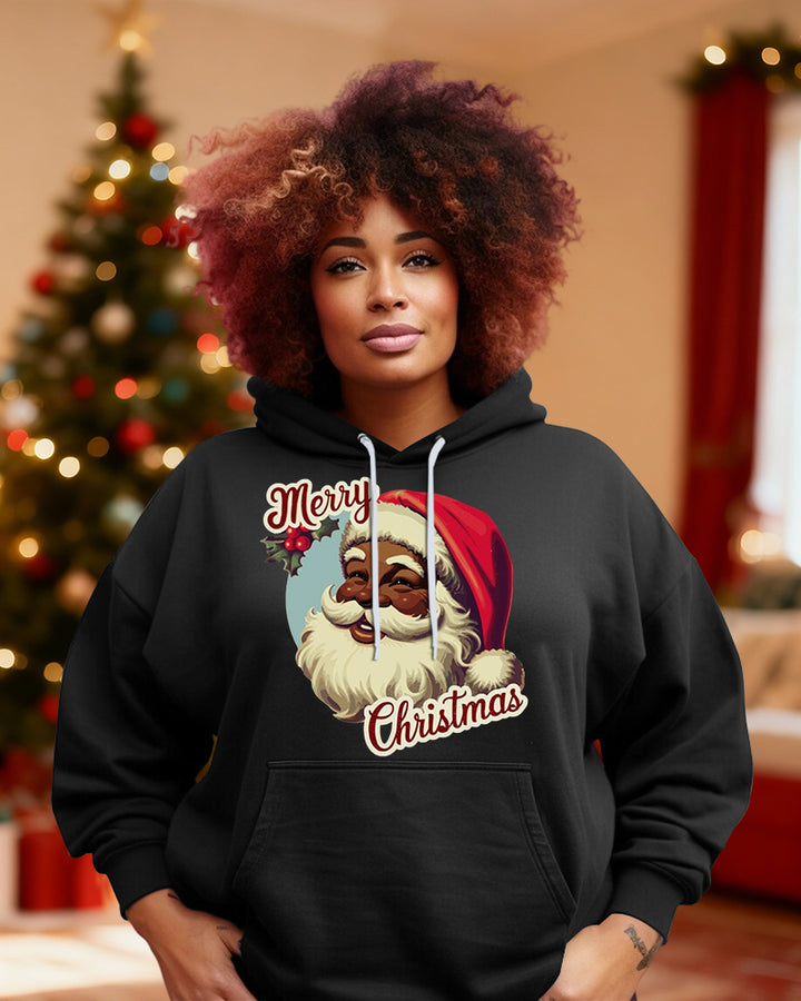 Retro Christmas Black Santa Claus Long Sleeve Hoodies