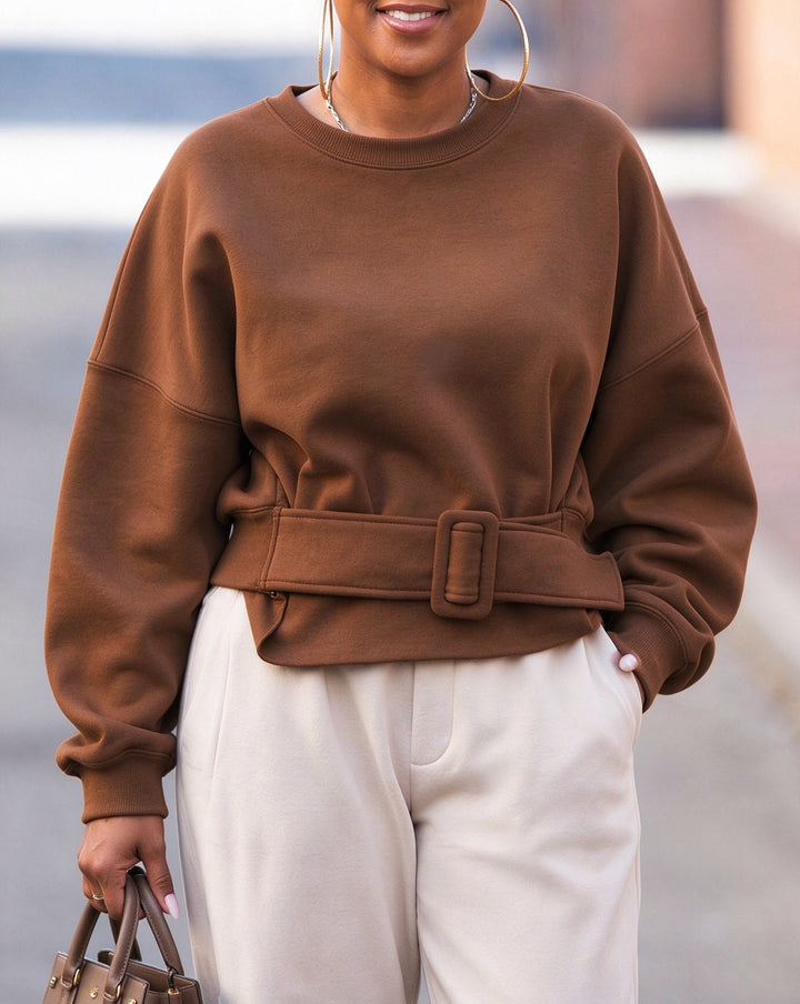 Women's Oversized Crewneck Sweatshirt with Matching Waist Belt