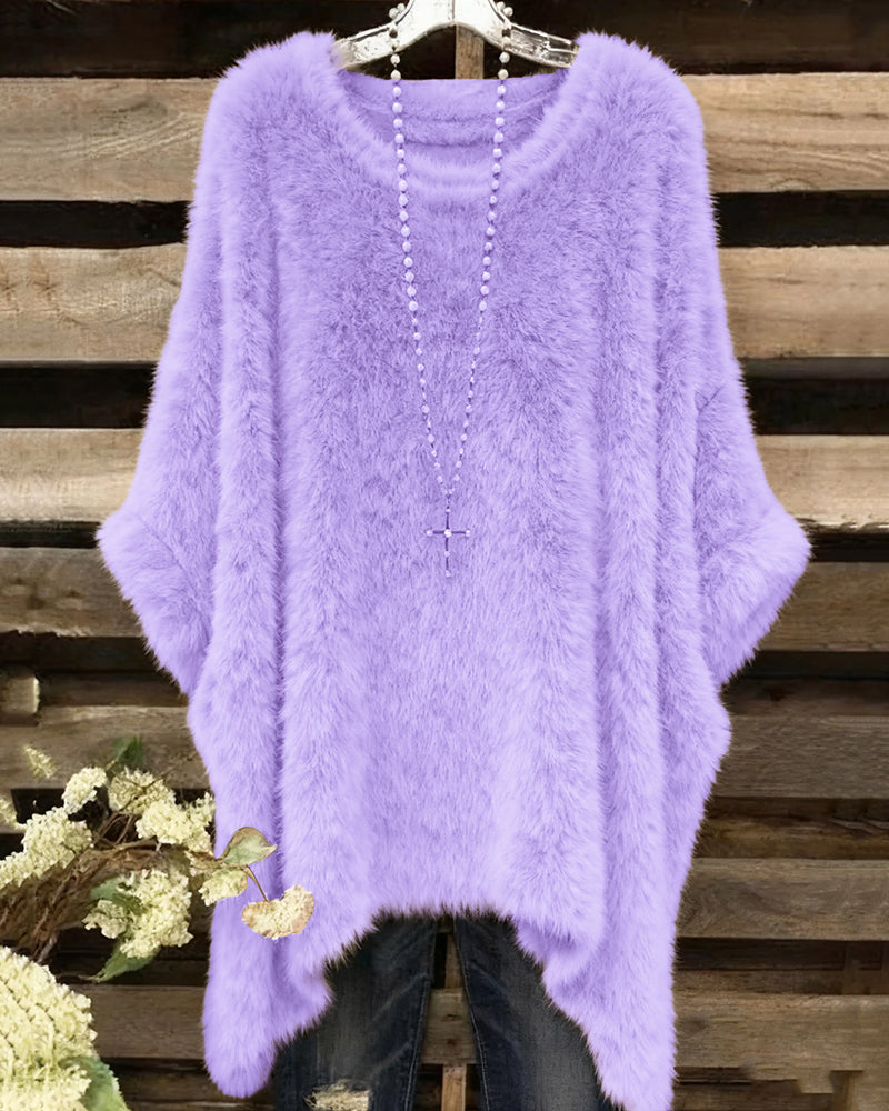 Crew Neck Plush Irregular Loose Top
