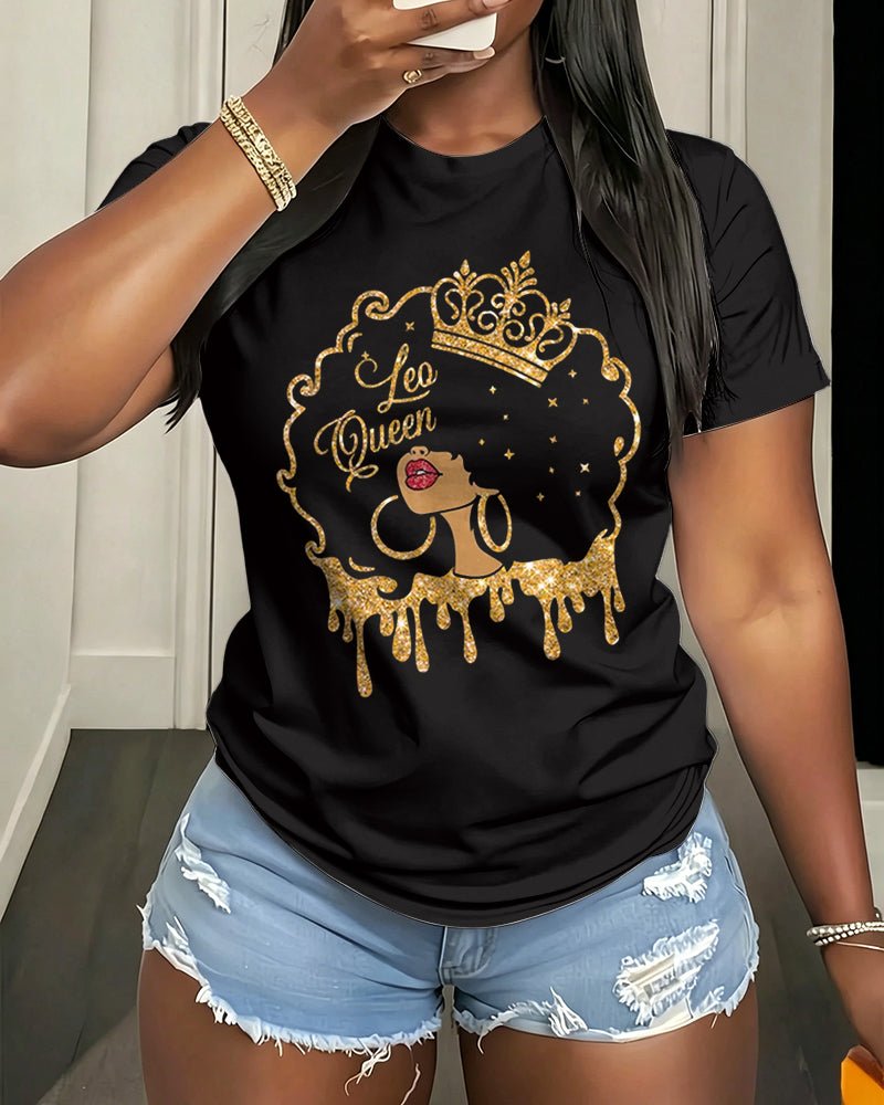 100% Cotton Leo Queen Crew Neck Short Sleeve Tshirt