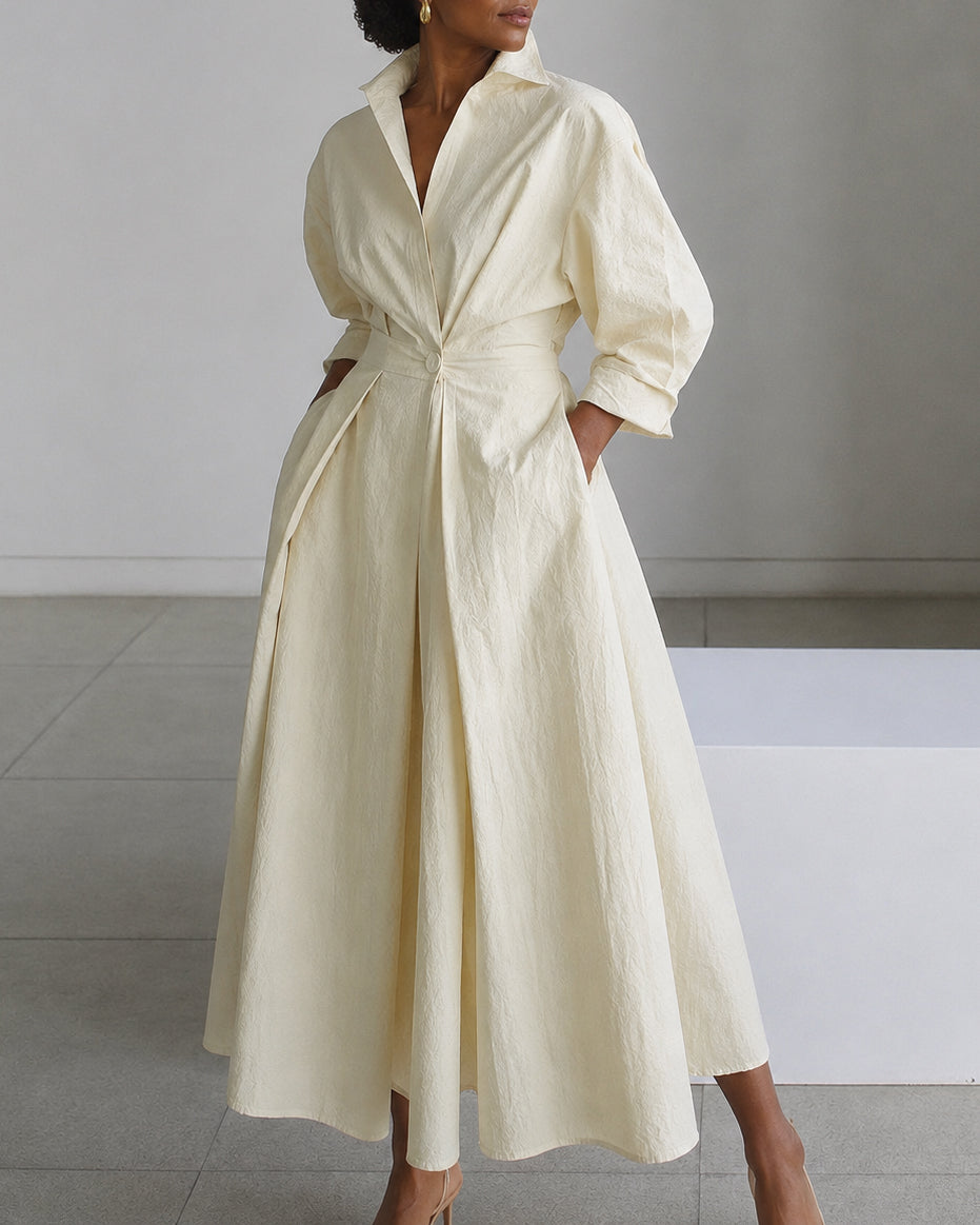 Women's Modest  Long Sleeve Pocket-Equipped Midi Dress