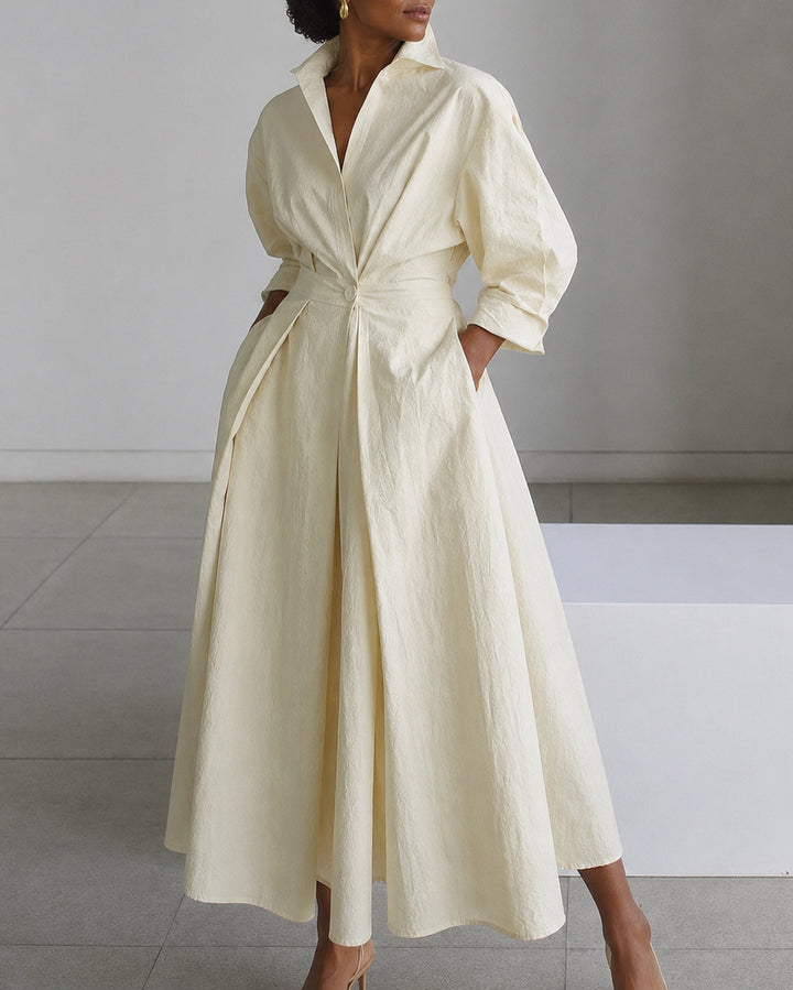 Women's Modest  Long Sleeve Pocket-Equipped Midi Dress