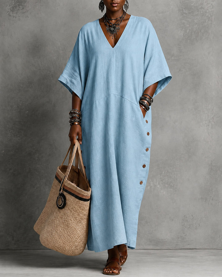 V-neck Solid Color Loose Dress