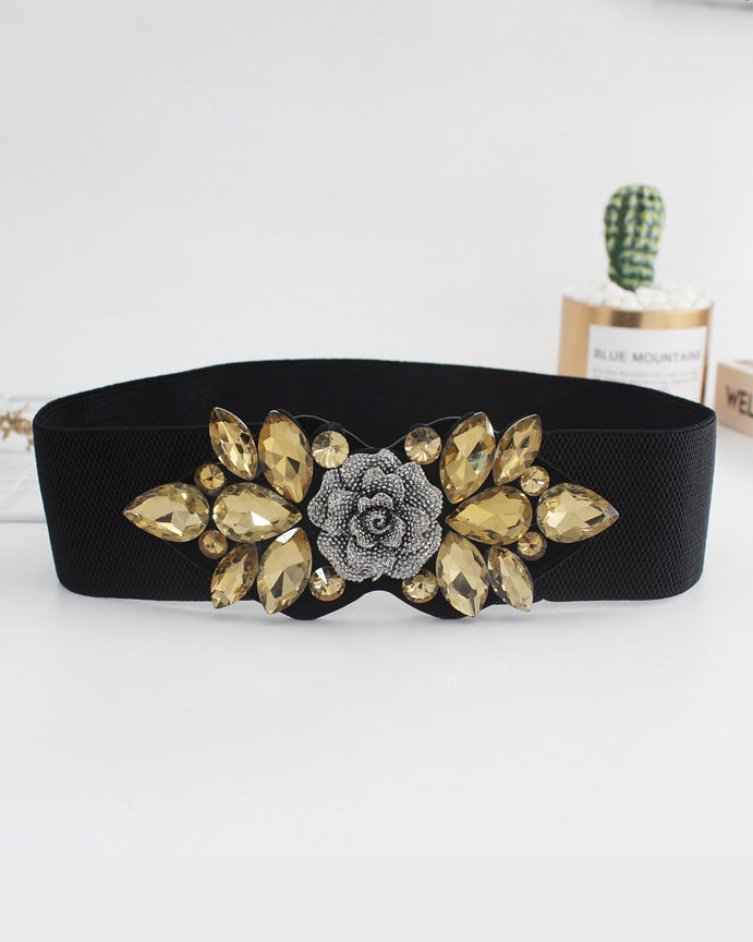 Rose Rhinestone-encrusted Elastic Waistband