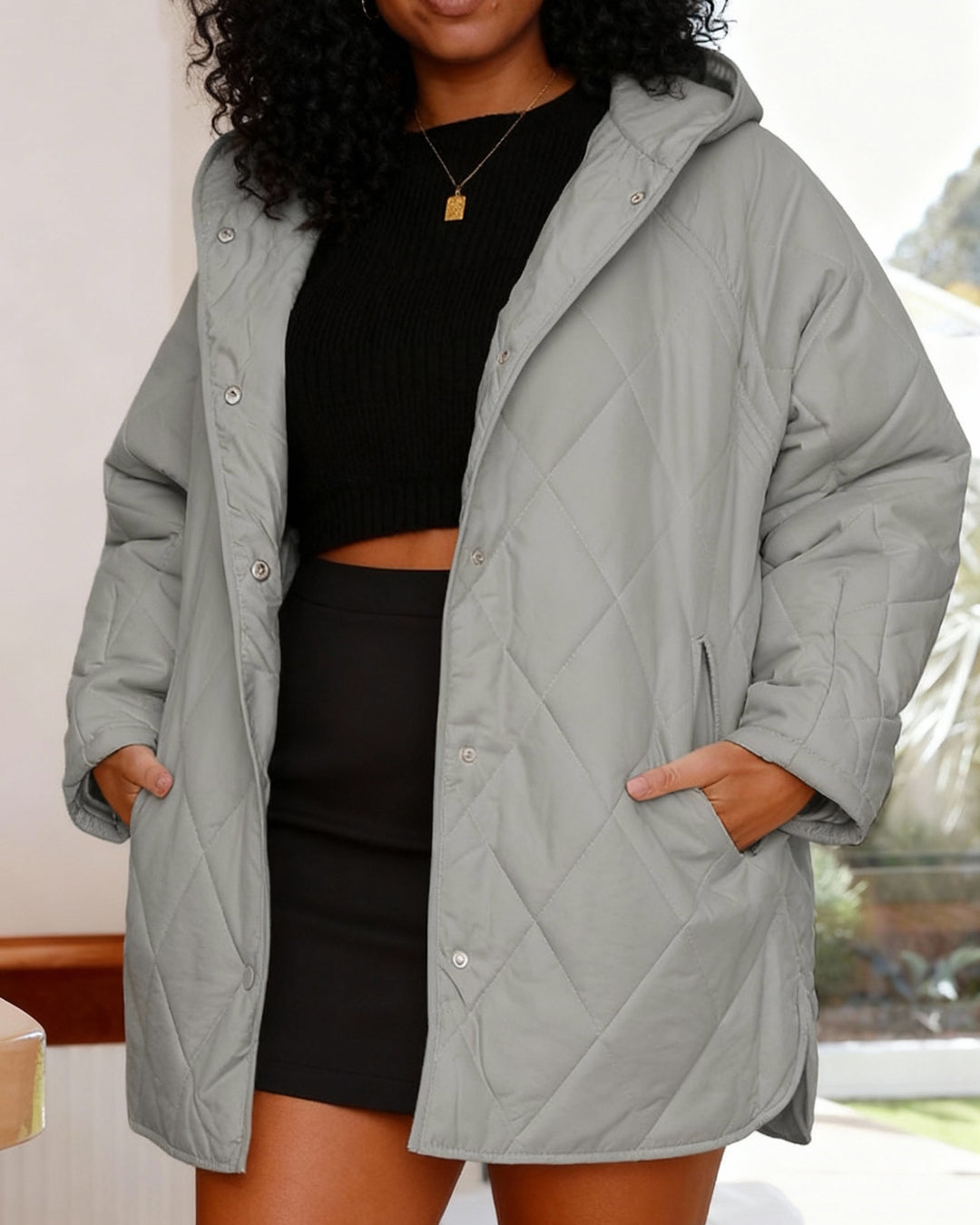 Women's Winter Coat Casual Diamond Quilted Hooded Lightweight Jacket Coat