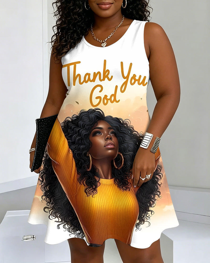 Thank You God Round Neck Sleeveless Mini Casual Dress