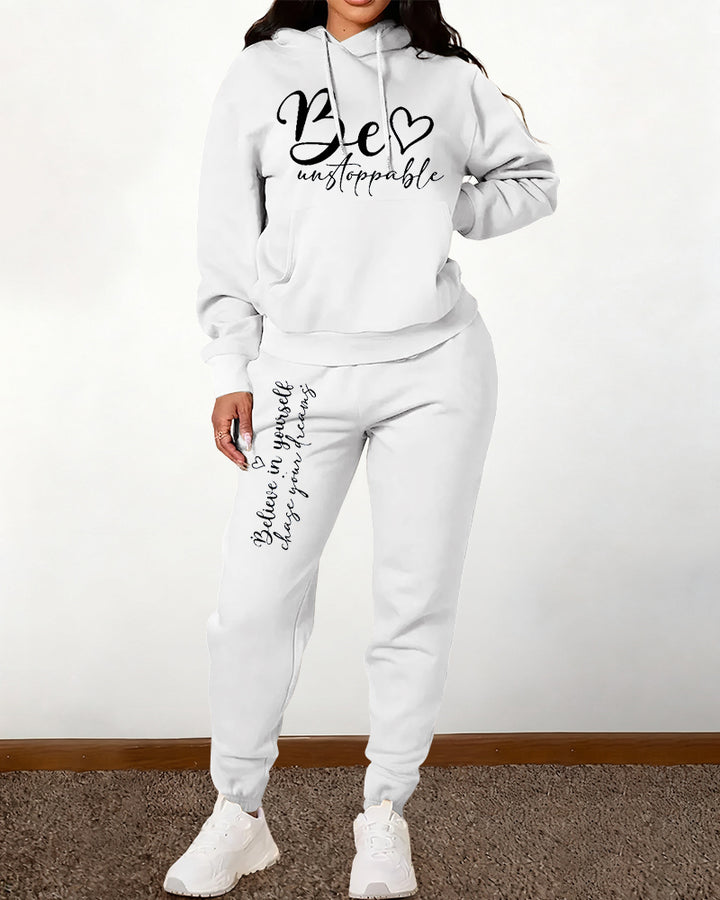 Be Unstoppable Believe In Yourself Hooded Two Pieces Set