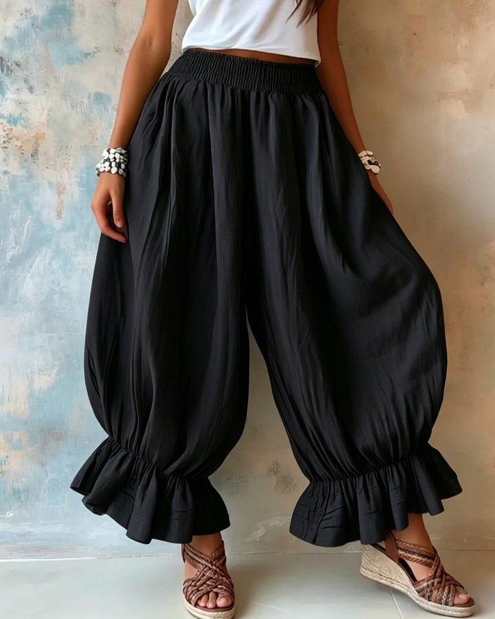 High Waist Loose Linen Blend Cropped Wide Leg Trousers
