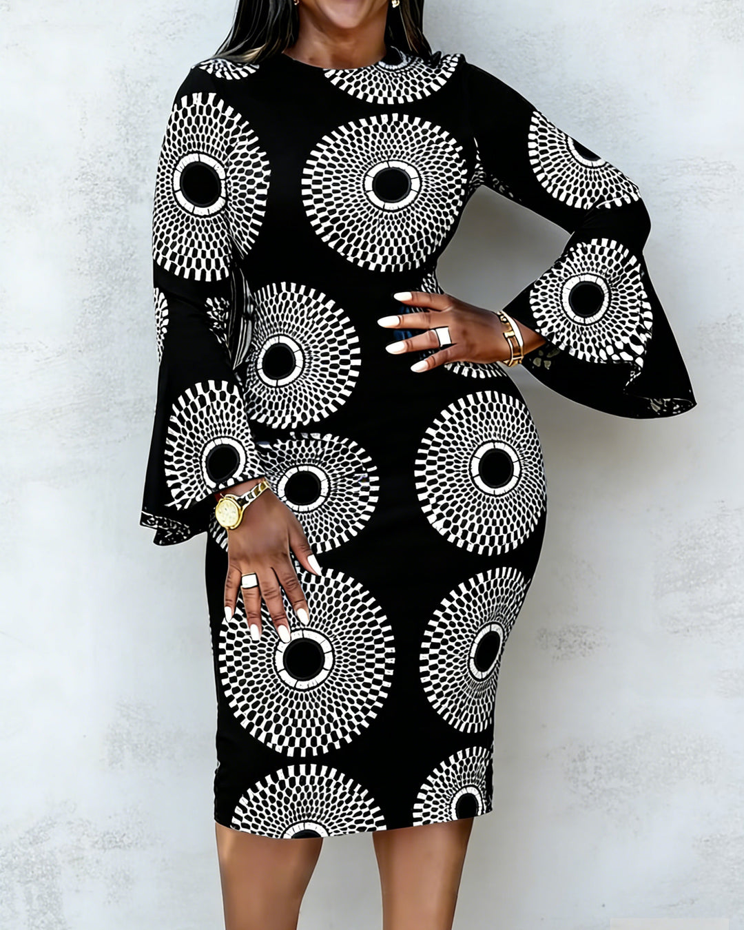 Classic Ankara Polka Dot Print Flared Sleeves Mini Dresses