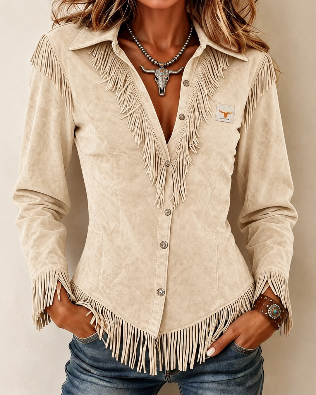 Western Cowboy Style Fringed Long-sleeved Shirt
