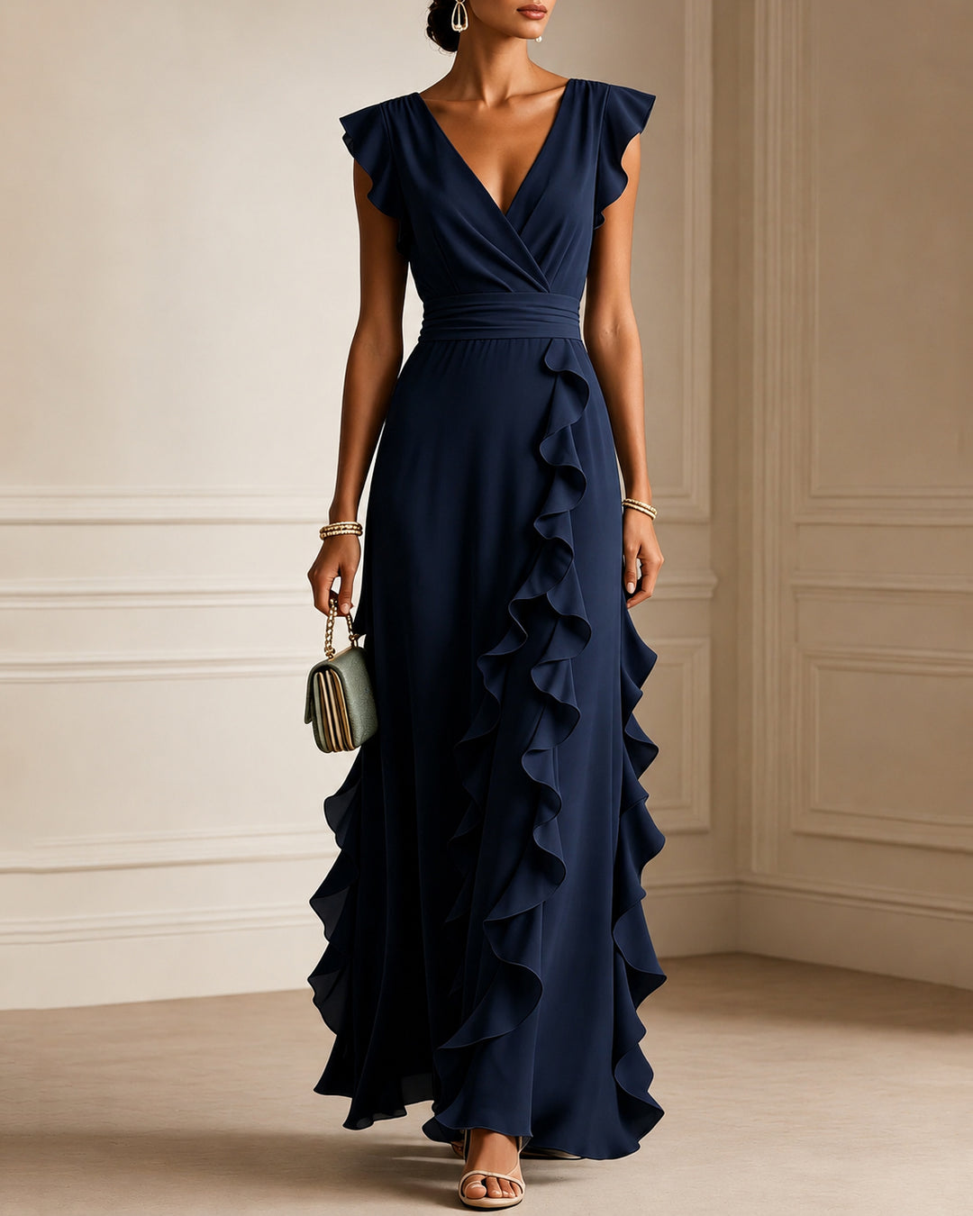 Elegant Ruffle Wrap Maxi Dress