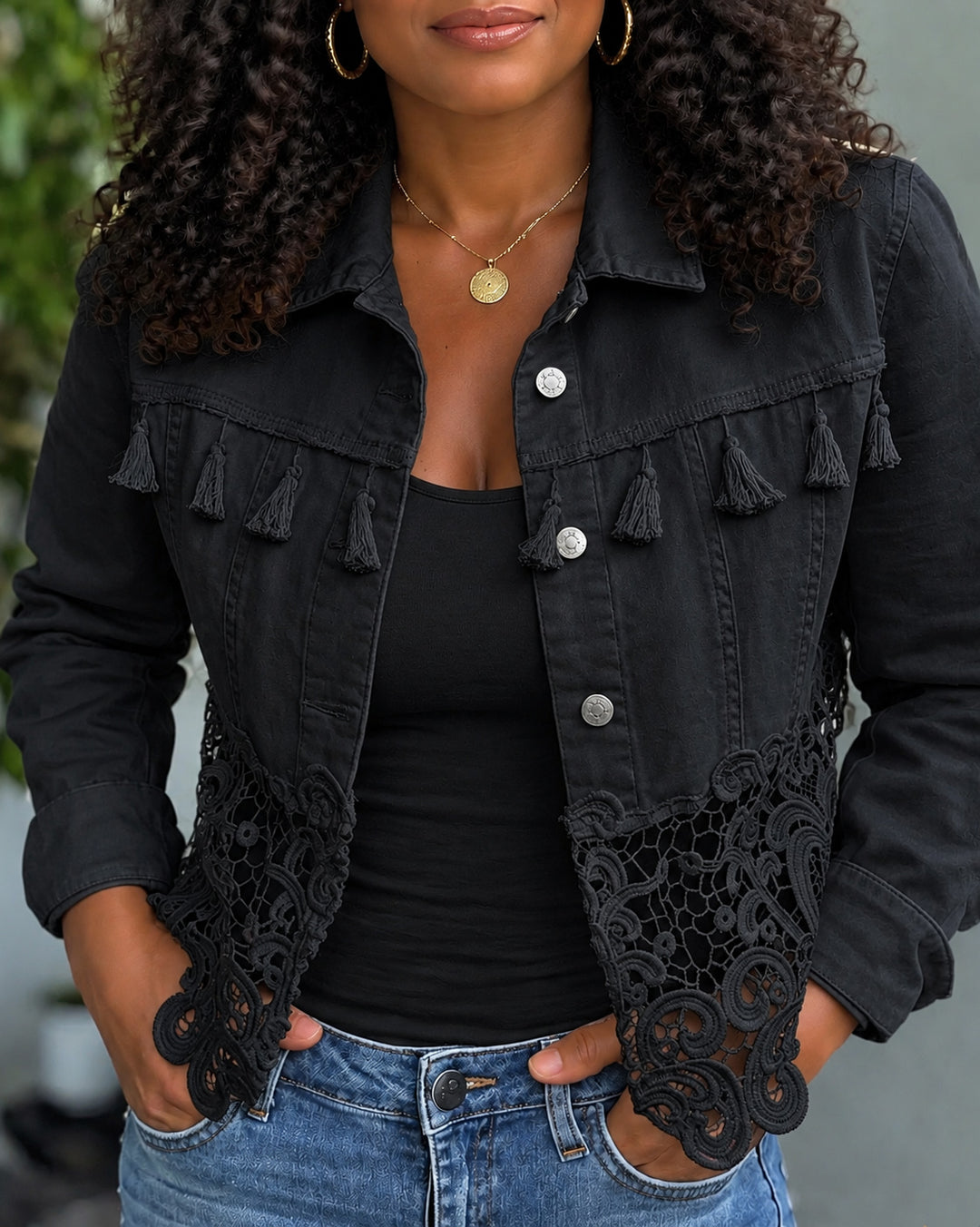 Bohemian Fringe & Lace Denim Jacket