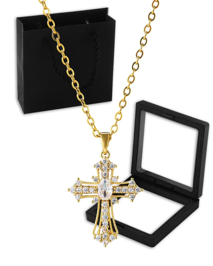 Rhinestone Cross Pendant Necklace For Women For Gift