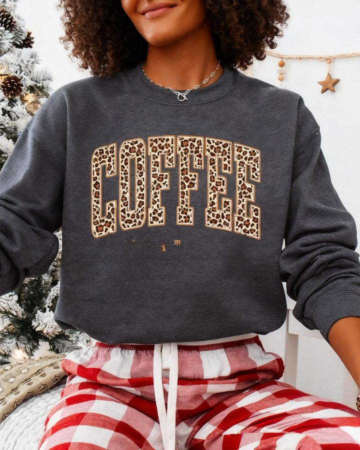 Coffee Lover Print Crewneck Long Sleeve Sweatshirt
