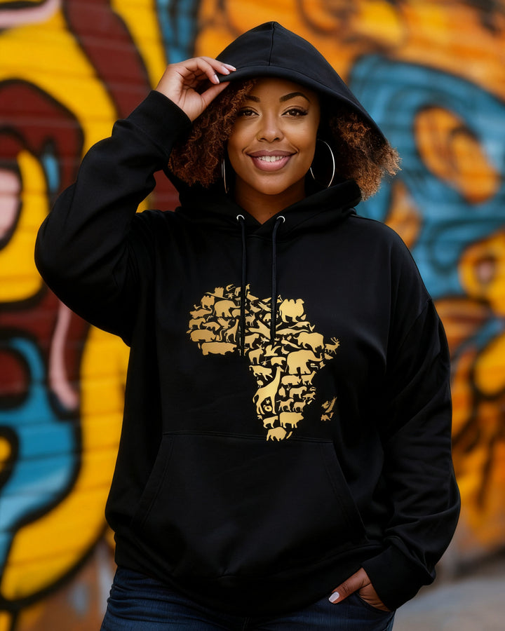 Golden African Animal Map Long Sleeve Hoodies