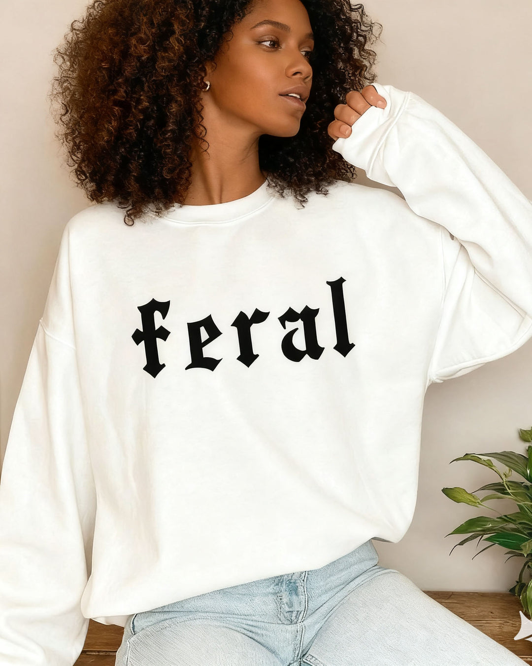 Feral Girl Print Crewneck Long Sleeve Sweatshirt