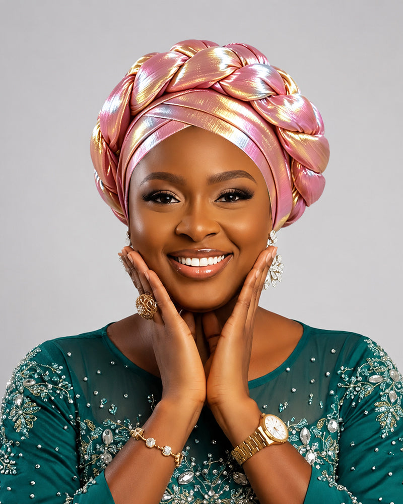 Double Brim Iridescent Braided Turban Hat