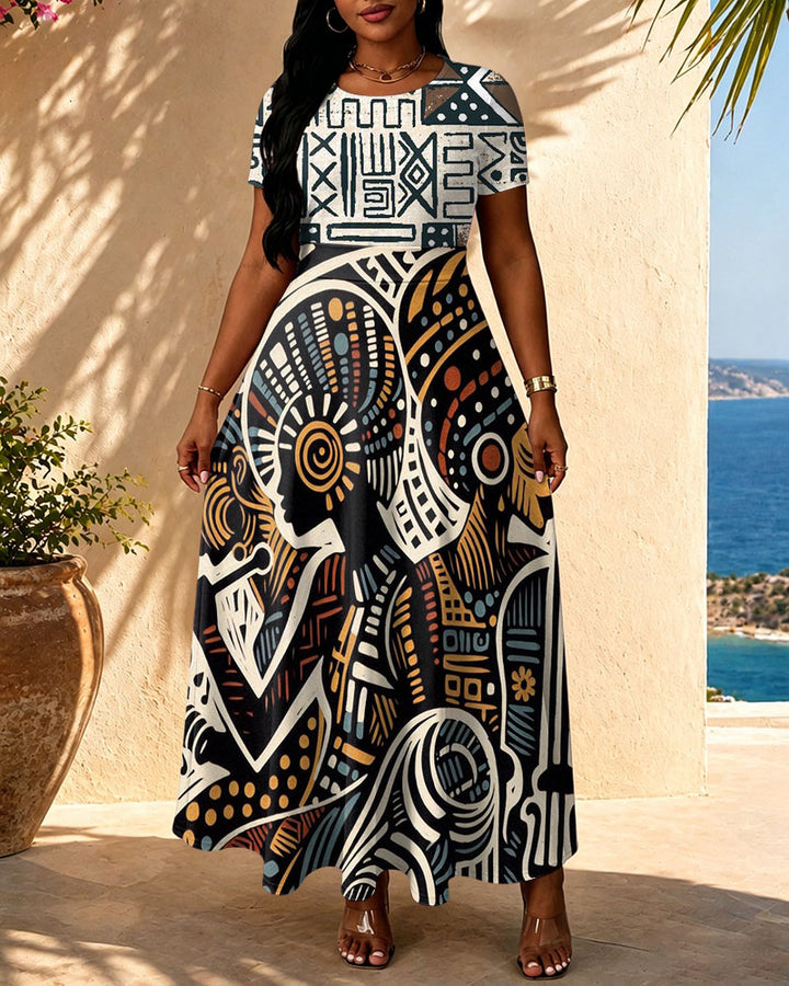 African Abstract Art Print High-waisted Long Dress