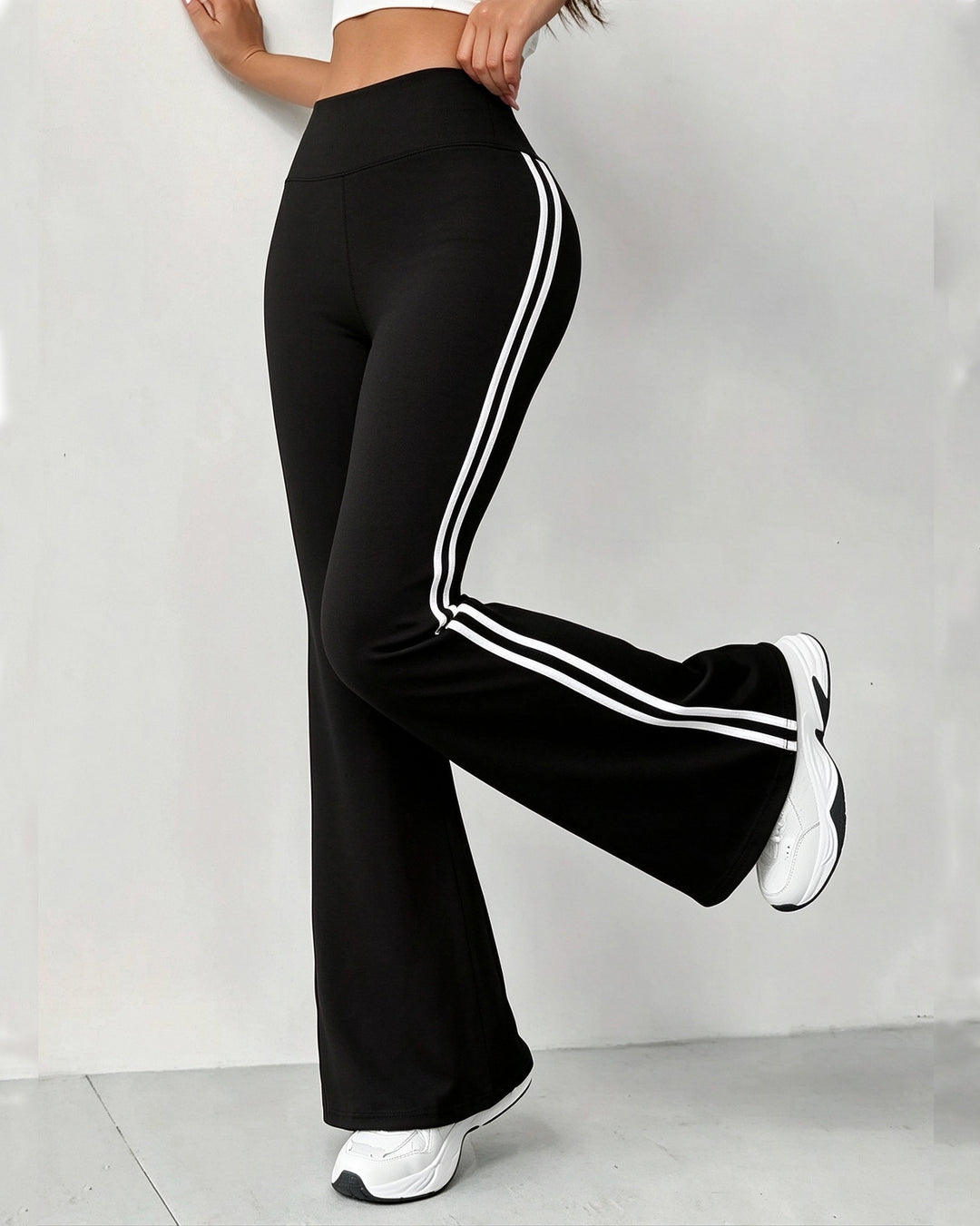Side Stripes High Waist Flare Yoga Pants for Women